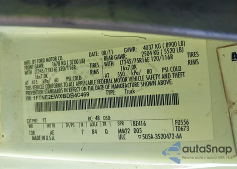 2011 Ford E-250 Commercial из США, поврежденный, VIN 1FTNE2EWXBDB40469